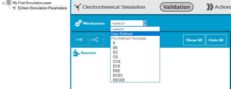 AfterMath Live Echem Simulation Mechanism selection dropdown - getting started